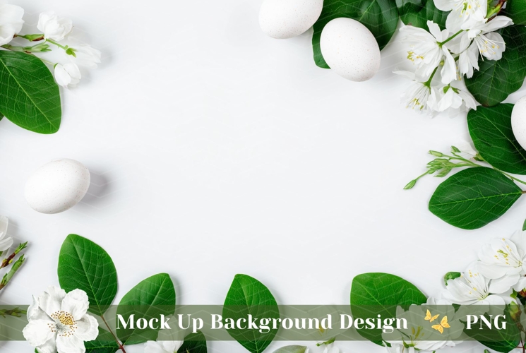 Easter Eggs Background, White Flowers Background Mockup