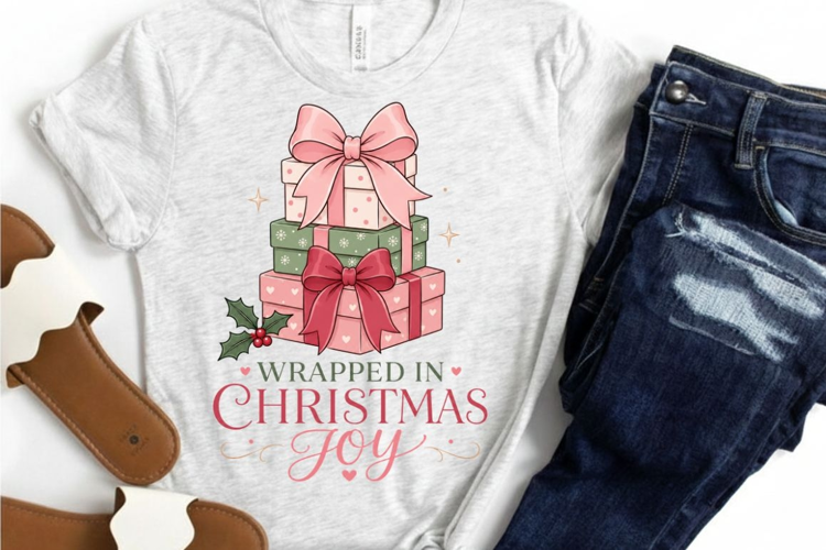 Wrapped In Christmas Joy PNG Sublimation Design - Pink