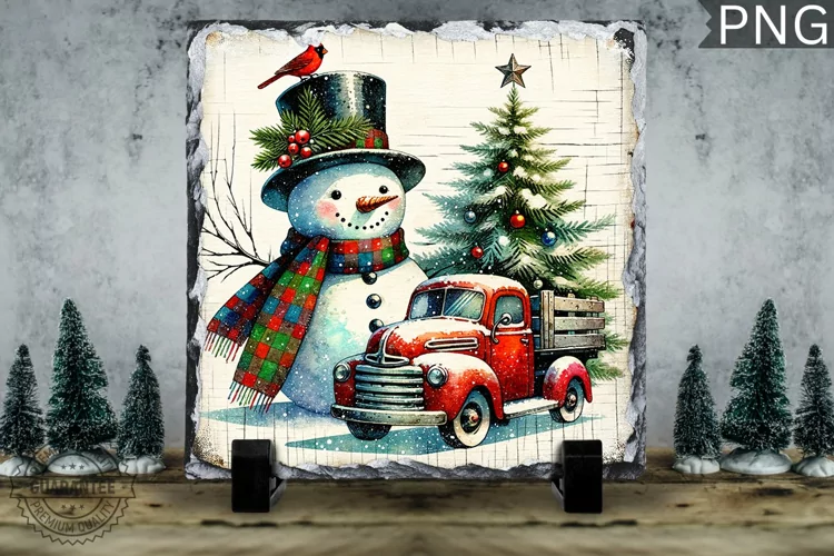 Christmas Snowman, Christmas Square Sublimation Slate Design