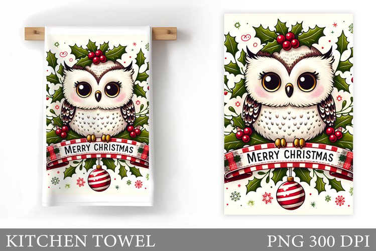 Cute Owl Kitchen Towel. Christmas Owl Kitchen Towel Design example image 1