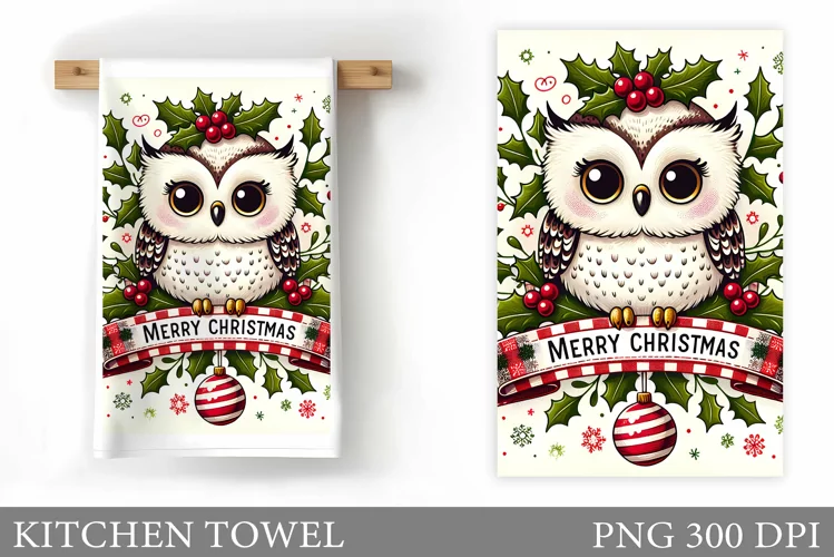 Cute Owl Kitchen Towel. Christmas Owl Kitchen Towel Design