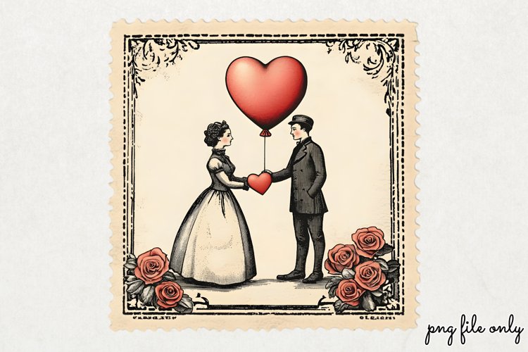 Valentines Romantic Retro Style Stamp Clipart PNG