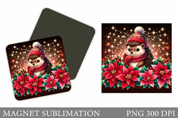 Christmas Hedgehog Magnet. Christmas Magnet Sublimation