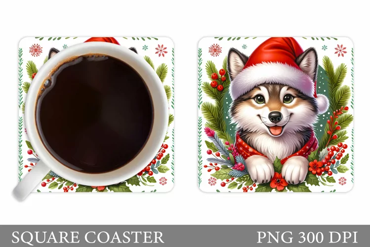 Wolf Coaster Design. Christmas Coaster Sublimation