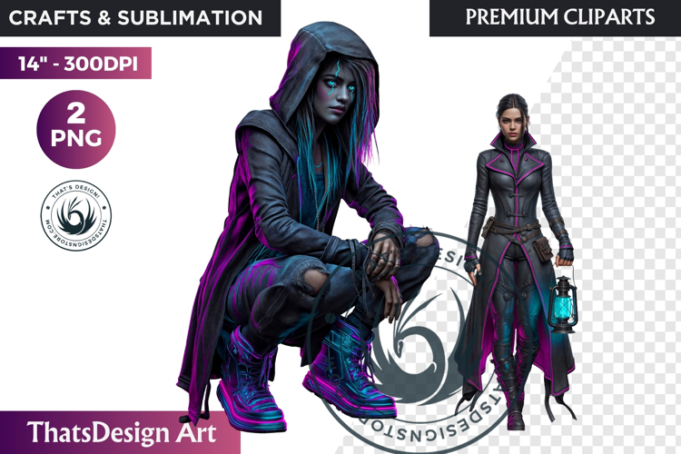 Urban Neon Witch Sublimation Graphics, Cyberpunk PNG