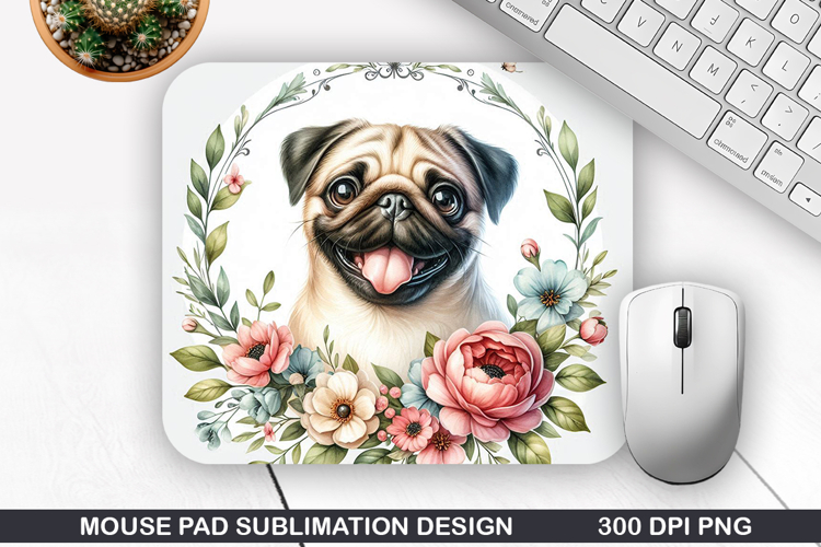 Dog Flower Mouse Pad Sublimation, Animals Mouse Pad PNG
