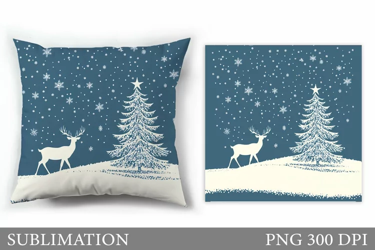 Christmas Deer Pillow Design. Christmas Pillow Sublimation