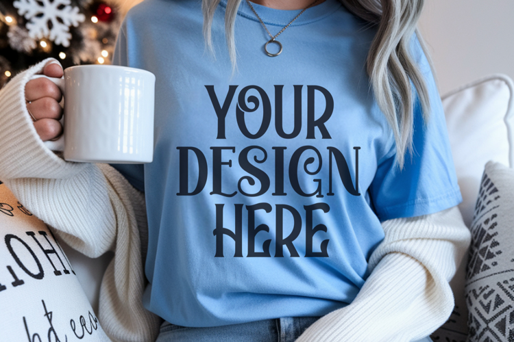 Blue Jean Comfort Colors 1717 Christmas Mockup, CC 1717