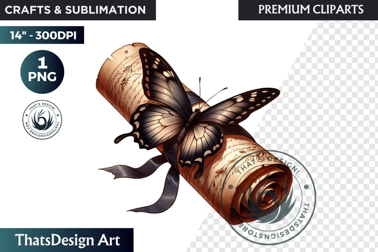 Dark Academia PNG, Gothic Butterfly Clipart Moody ephemera