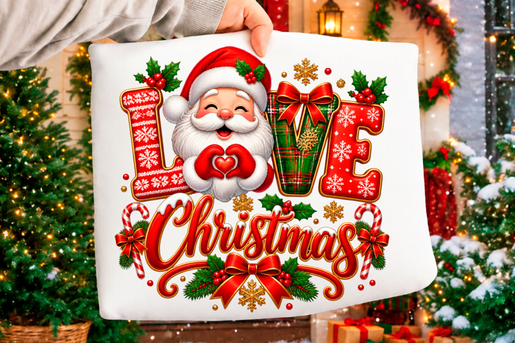 Love Christmas Santa typography design with festive holiday