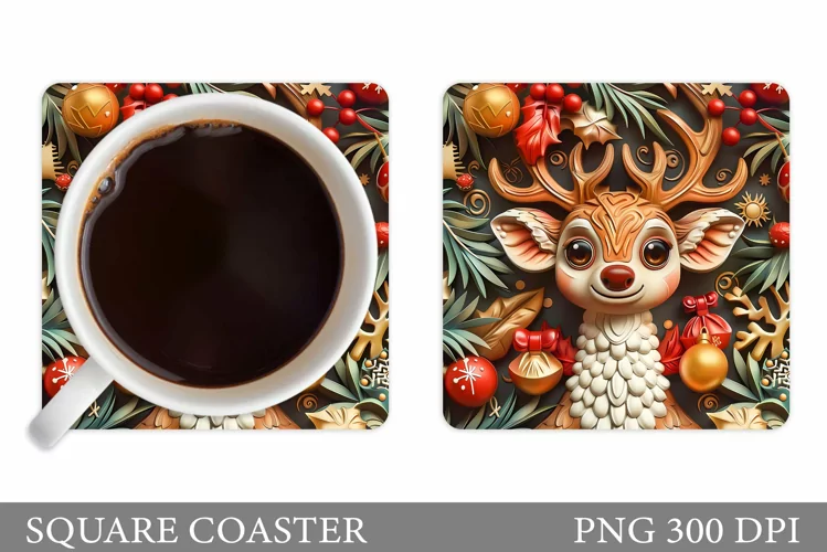 Christmas Deer Coaster Design. Christmas Coaster Sublimation