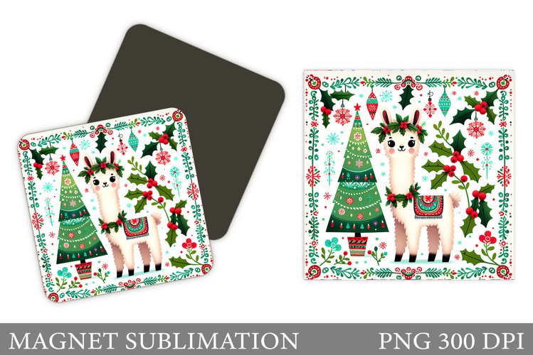 Christmas Lama Magnet. Christmas Magnet Sublimation example image 1
