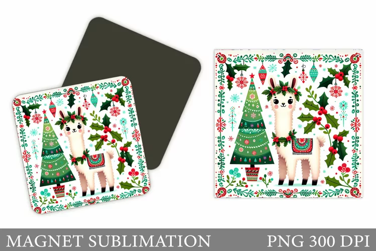 Christmas Lama Magnet. Christmas Magnet Sublimation