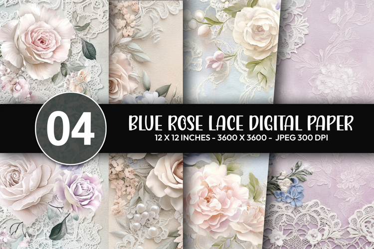 Blue Rose Lace Digital Paper