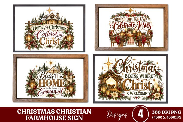 4 Christian Christmas Farmhouse Sign PNGs, 4 Rustic Christma example image 1