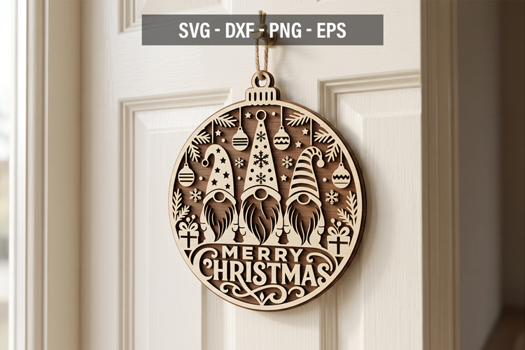 Merry Christmas Gnome Door Hanger SVG, Vintage Truck