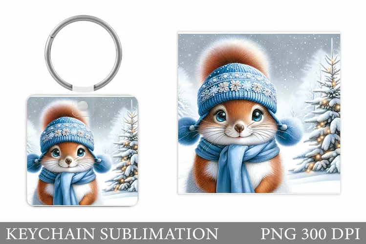 Christmas Squirrel Keychain. Christmas Keychain Design