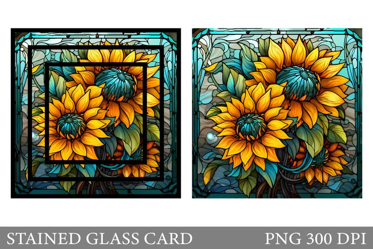 Stained Glass Sunflowers Card. Stained Glass Card Design