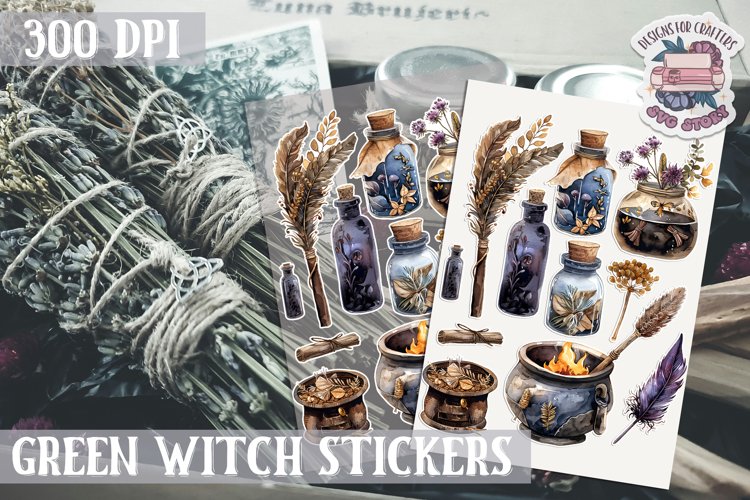 Witch sticker Sheet Green Magic Props Spell Herbs Halloween