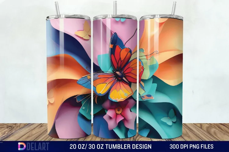 3D Flower Butterfly Tumbler Wrap