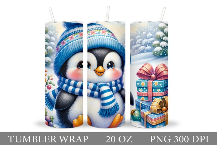 Cute Penguin Tumbler Design. Christmas Tumbler Sublimation