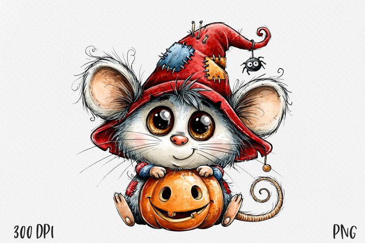 Halloween Mouse PNG, Witch Pumpkin Sublimation Clipart