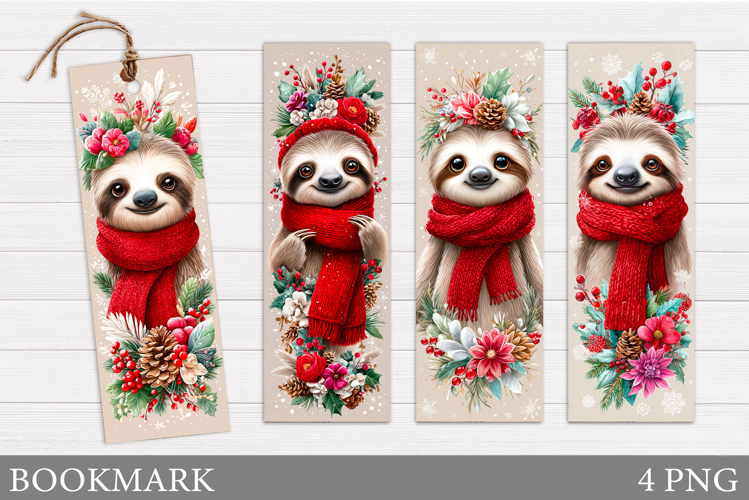 Christmas Sloth Bookmark. Cute Snowman Bookmark Printable