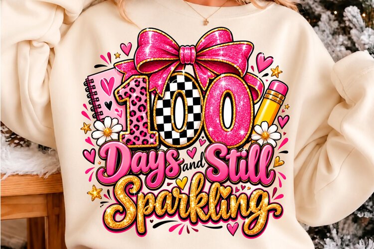 100 Days and Still Sparkling Pink Bow PNG example image 1