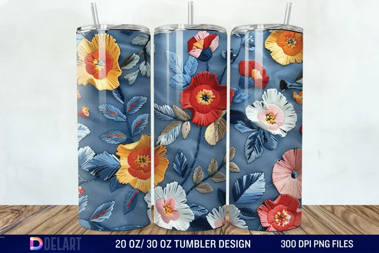 3D Embroidery floral Tumbler Wrap