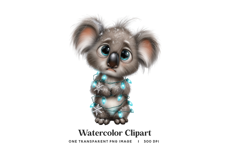 Koala Tangled in Christmas Lights PNG