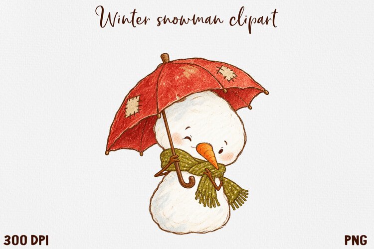 Cute Winter Snowman Clipart, Cozy Christmas Snowman PNG. example image 1