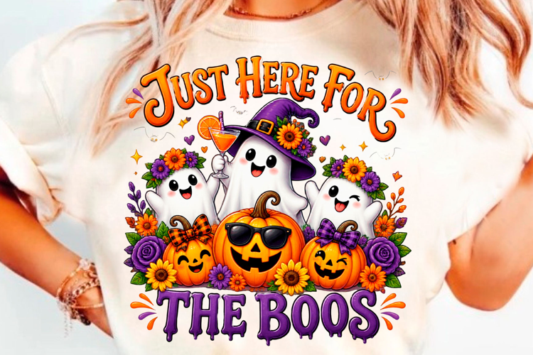 Just Here For The Boos Cute Ghost Halloween Pumpkin T-Shirt