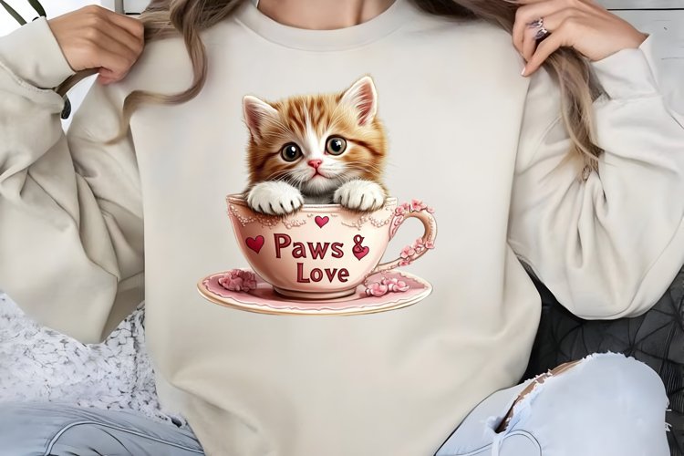 Valentines Day Kitty Cups Clipart PNG