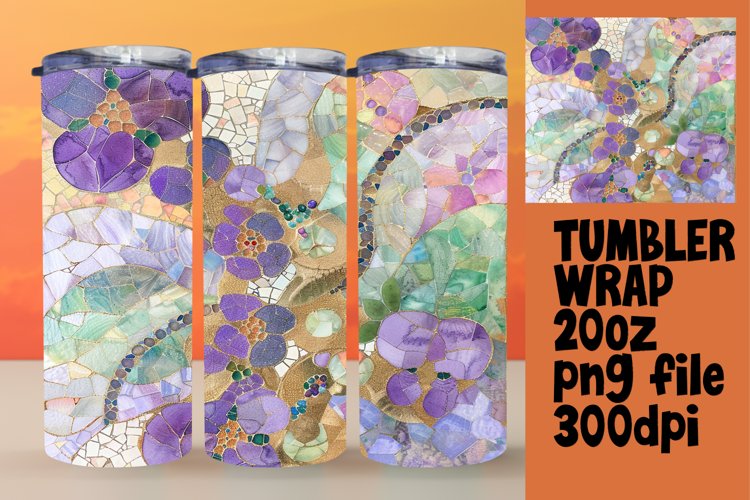 Sparkly Mosaic Tumbler Wrap with Floral Design 20oz