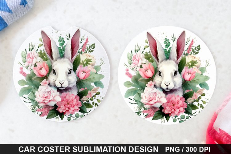 Bouquet And Easter Bunny Flowers -Coaster Sublimation Design
