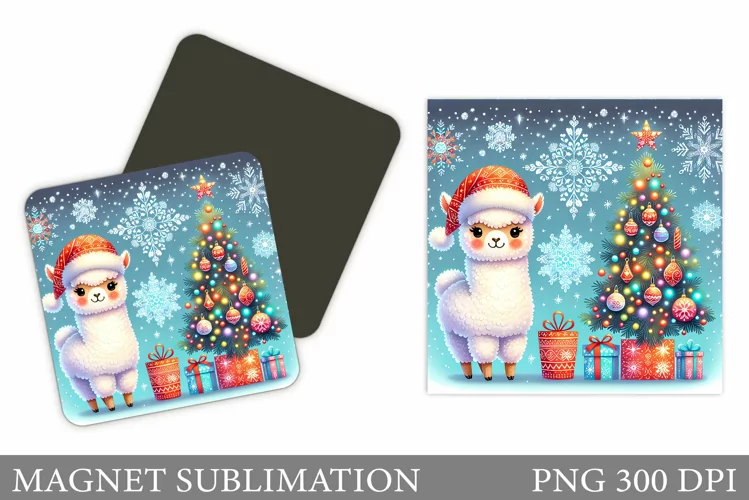Christmas Lama Magnet. Christmas Magnet Sublimation