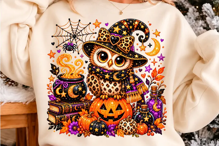 Cute Halloween Witch Owl Pumpkin PNG