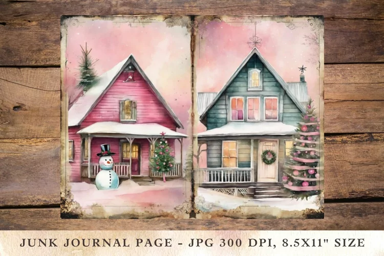 Printable Junk Journal Pages pink christmas 1