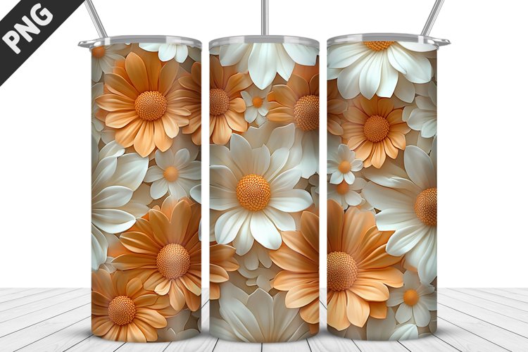 3D Daisy Flowers 20oz Tumbler Wrap | Sublimation Design