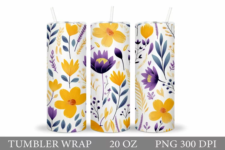 Flowers Tumbler Wrap Design. Sublimation Tumbler Flowers