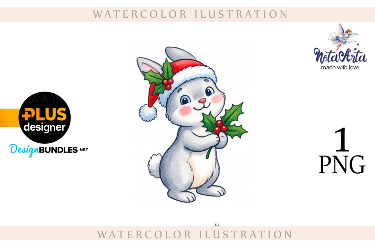 Christmas Bunny in Watercolor Style