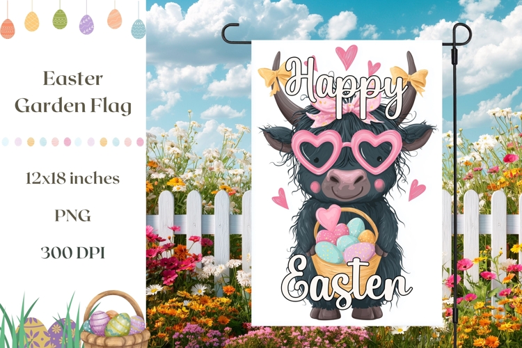 Funny Easter Cow Garden Flag, Happy Easter Print