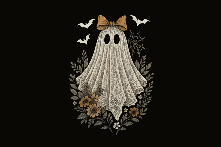 Lace Ghost Floral Bow Halloween Bats PNG Design