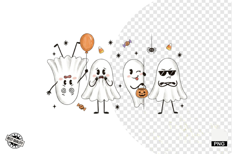 Cartoonish Halloween Ghosts PNG