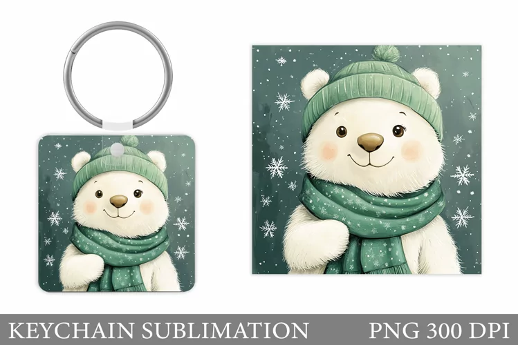 Polar Bear Keychain Design. Christmas Keychain Sublimation