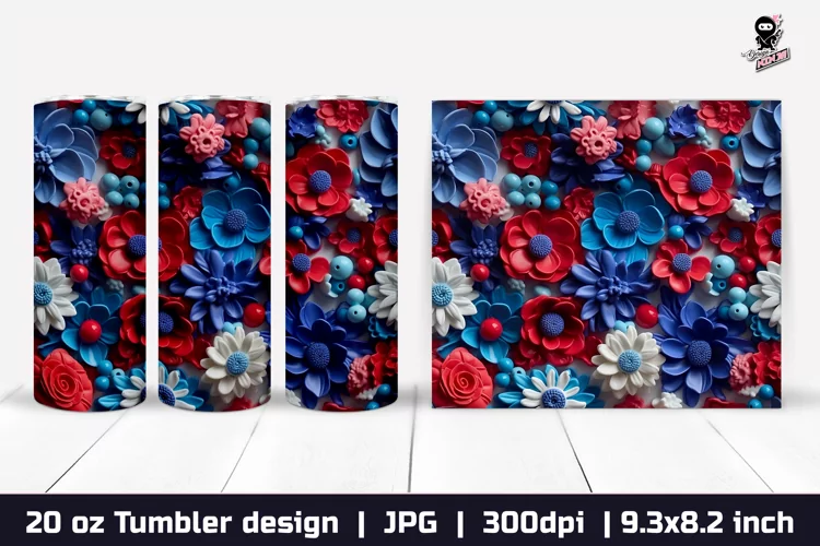 3d Flowers Tumbler, Patriotic Tumbler Sublimation Wrap