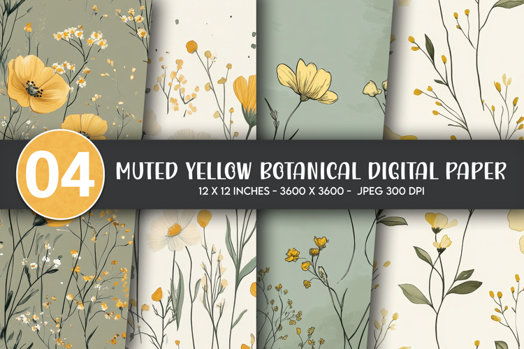 Muted Yellow Botanical Digital Paper