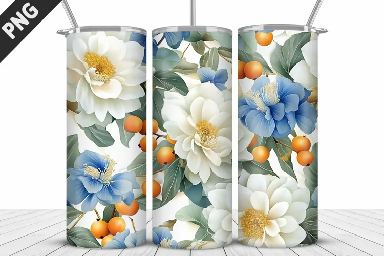 3D Daisy Flowers 20oz Tumbler Wrap | Sublimation Design