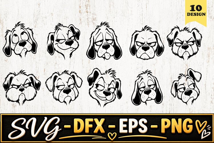 Funny Dog Face Expressions SVG PNG example image 1