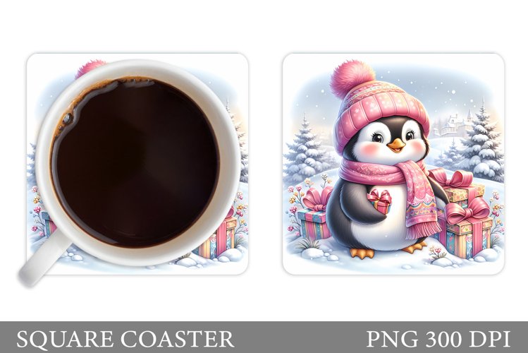 Cute Penguin Coaster Design. Christmas Coaster Sublimation example image 1